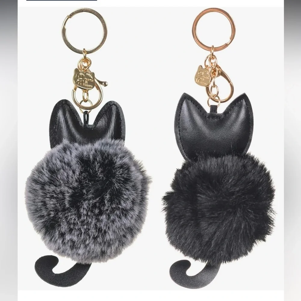 Set of 2 Faux Fur Ball Pom Pom Key Chain Ring for Women Bag Pendant - Picture 3 of 6